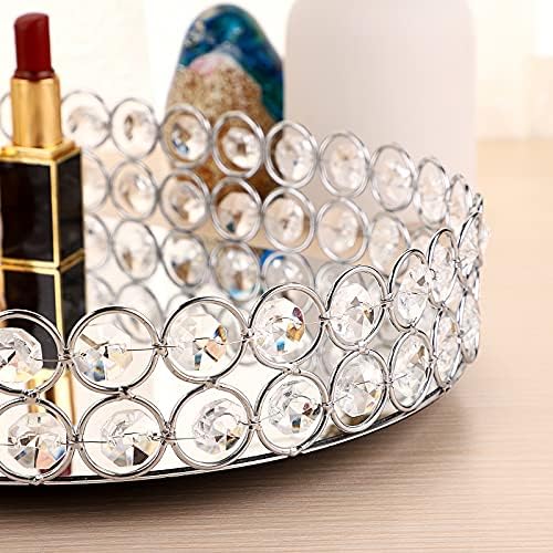 Hipiwe Crystal Vanity Tray Mirrored Dresser Perfume Trays for Makeup Tray Cosmetic Skin Care Storage, Jewelry Trinket Or