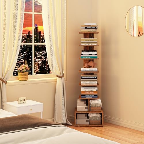 TUTOTAK Book Shelf, Narrow Spine Bookshelf, 8-Tier Bookcase for Small Space