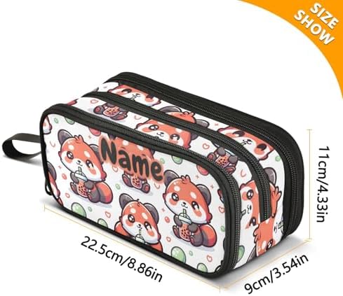 Custom Cute Red Panda Bubbles Pencil Case Box Boys Girls Personalized Name Large Pencil Pouch Stationery Pen Bag Organizer for Kids Adults School Office