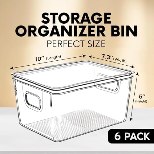 Clear Plastic Storage Bins with Lids, Perfect for Kitchen Organization or Pantry Organization and Storage, Stackable Fri