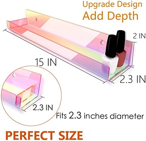 8 Pack 15 Inch Iridescent Acrylic Floating Wall Shelves, Rainbow Shelves