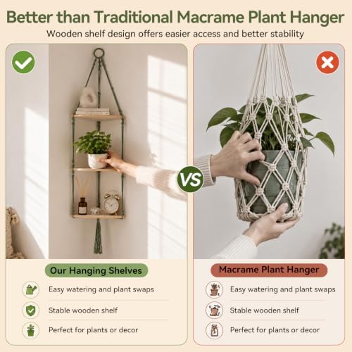 Artilady Corner Shelf Macrame Wall Hanging, Adjust Boho Storage Art, 3 Tier