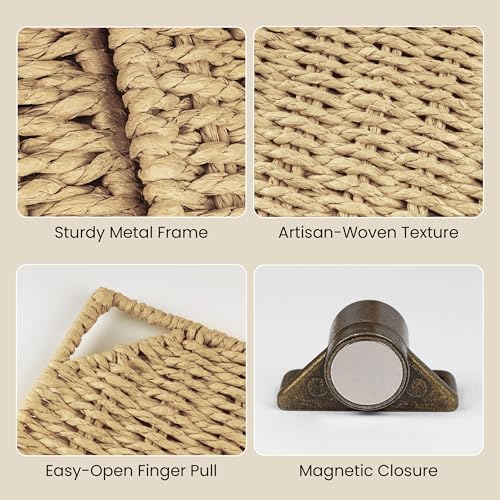 AELS 13" Handwoven Natural Fibre Doors for Cube Storage - Set of 3, Boho Straw Shelf Cover - Rustic Farmhouse Decor - Fi