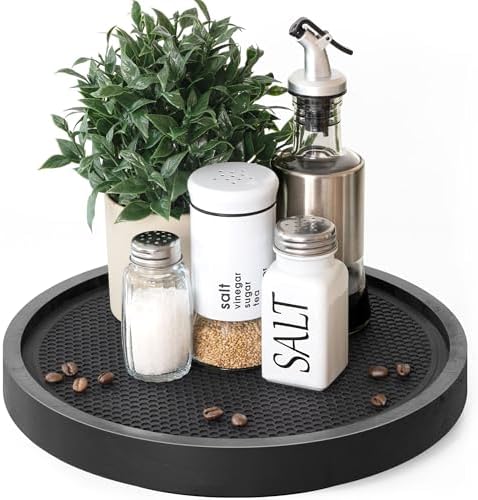 EOSAHR Wooden Lazy Susan Turntable, Non-Skid Rotating Tray Organizer, Black
