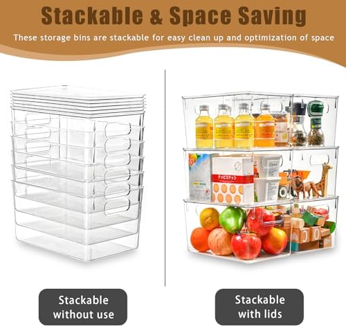 Freebat 12 Pack Clear Storage Bins with Lids, 7 Quart Pantry Organizer Bins