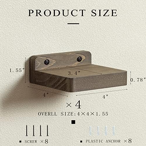 Freezing point Small Floating Shelf for Wall Set of 4 Natural Wood 4Inch Mini Wall Shelves Decor Plant Display Collectib