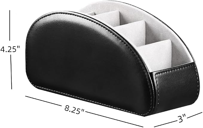 PU Leather Remote Control Holder with 5 Compartments - Storage Tray & Desktop Organizer for TV Remotes,Glasses,Pens,Accessories - Space-Saving Design for Bedside Table & Office Desk (Black)