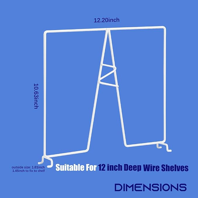 Wire Shelf Dividers - White Closet Organization & Storage Organizer - No Tool Shelf Divider for Wire Shelves - Metal Shelf Accessories – for 12“ Deep Wire Shelves – Tall 12” Height – 4 Pack
