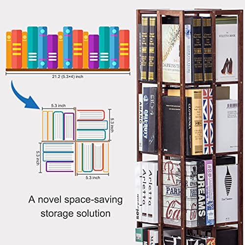 COPREE 5 Tier Rolling Bookcase, Bamboo 360 Rotating Bookshelf, Freestanding Storage Organizer Holder Book Rack with Whee