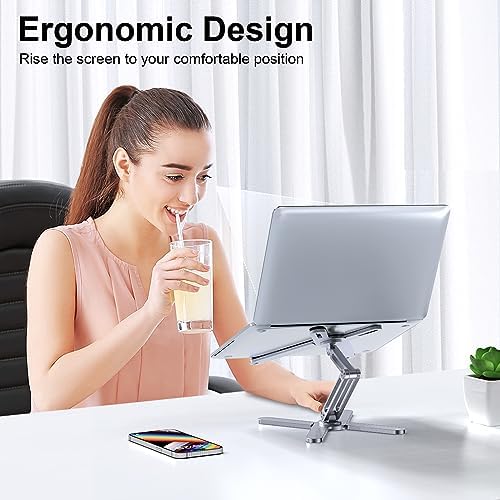 LIENS Adjustable Laptop Stand with 360 Rotating Base, Aluminum Laptop Riser for Desk Foldable, Ergonomic Notebook Stand 