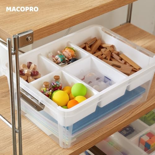 MACOPRO 17QT Clear Plastic Box Craft Storage Bin with Removable Tray & Lid