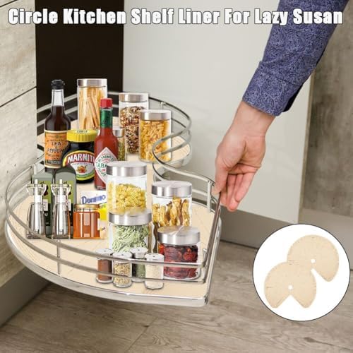 2 PCS 26" Lazy Susan Shelf Liner, Jaxbo Silicone Lazy Susan Liner for Dual Tier Pie Cut Organizer,Non-Slip Thermal Prote