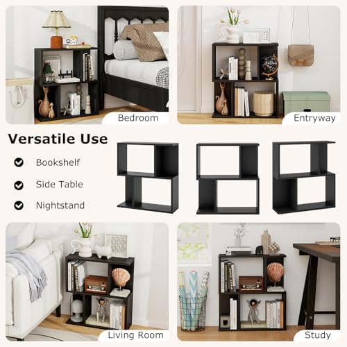 GIANTEX 3-Tier S-Shaped Bookshelves Set of 2, Modern Geometric Bookcase, Freestanding Display Shelf for Small Space, Ver
