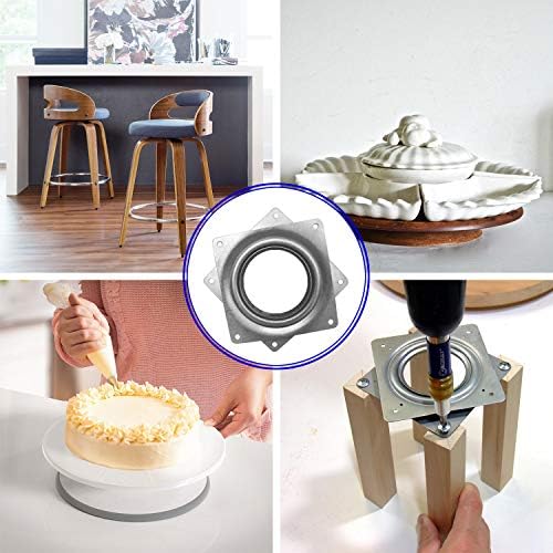 8Pack Lazy Susan Hardware, 4INCH Square Rotating Bearing Plate, 300lbs Capacity Lazy Susan Turntable Bearing for for Ser