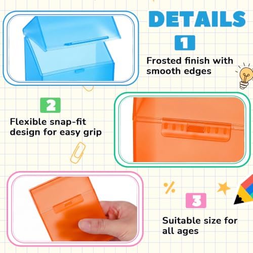 Clabby 2 Pcs Clear Plastic Crayon Boxes Hold 24 Count, Blue,Orange