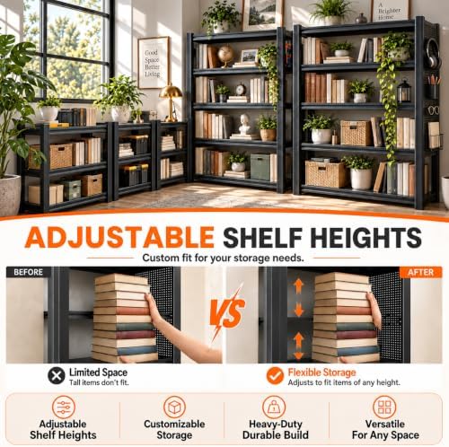 Metal Bookshelf Adjustable Bolt-Free Bookcase Heavy Duty Book Shelf 2000LBS