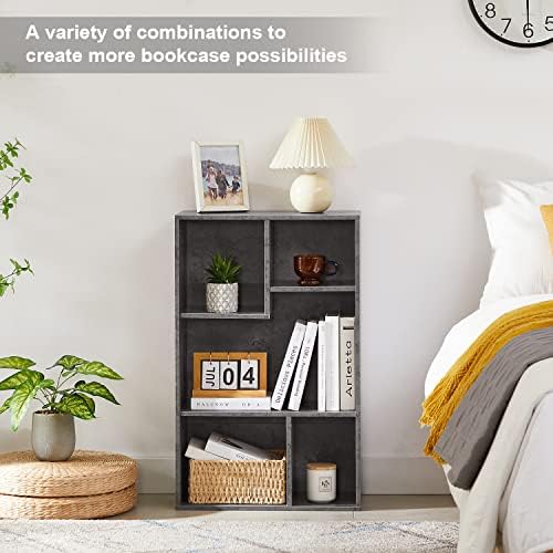 VECELO Wide Kids Staggered 5-Cube Bookshelf, Extra Large Freestanding Open Storage Organizer with Multi-Size Compartment