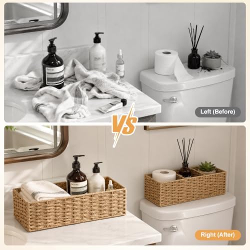 Wicker Toilet Paper Storage Basket Set of 2 for Shelves, Natural