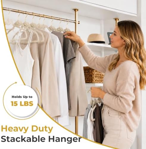 Ivory Velvet Hangers 50 Pack with Stackable Cascading Gloden Hook