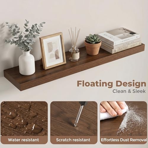 32In Floating Shelves for Wall, 6.5"D Wood Storage Shelves, Walnut Finish