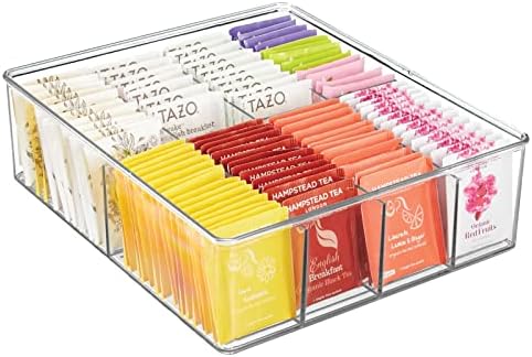 mDesign Plastic Extra Wide Storage Organizer Bin Box for Kitchen, Pantry, Cabinet, Countertop - Tea Bag, Sugar Packet, C