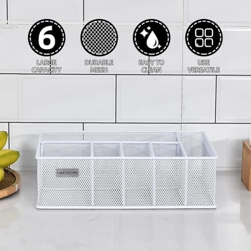 VIKEYHOME Paper Plate Organizer, Metal Silverware Caddy, White