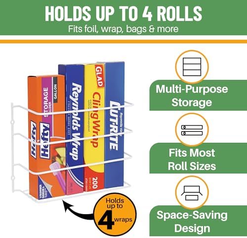 Evelots Kitchen Wrap & Food Bag Organizer Wall/Cabinet Mount, 2-Pack, White