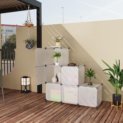 6Cube Storage Organizer Modular Stackable with Doors Frosted White