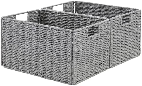 Vagusicc Wicker Storage Basket, Set of 2 Hand-Woven Paper Rope Wicker Basket, Small Storage Baskets for Organizing Toile