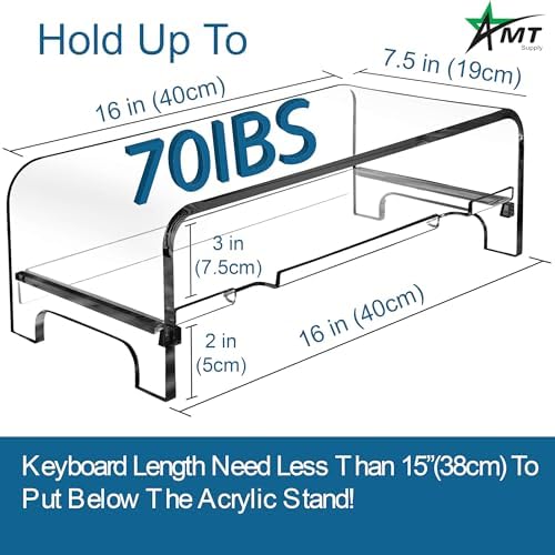 AMT 2 Tier 5.7 Inch High Acrylic Laptop Monitor Stand & Computer Riser with Cat Keyboard Protector, Space-Saving Design,