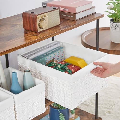 Vagusicc Wicker Basket, Set of 3 Hand-woven Storage Baskets for Organizing, Decorative Rectangle Wicker Storage Basket B