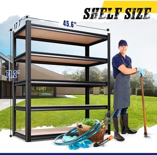 4-Pack Garage Shelving Unit,Heavy Duty Metal Storage Shelves, 71" H x 46" W x 18" D Total Capacity, 5 Tier Adjustable Bo