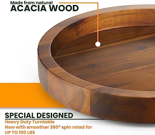 TIDITA 10" Wooden Lazy Susan Organizer for Cabinet, 360° Rotation, High Rim