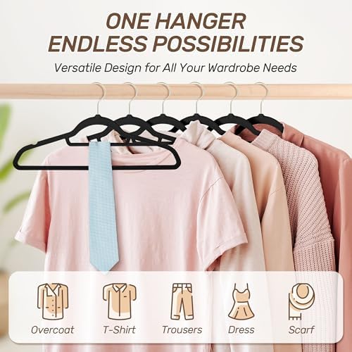 Velvet Hangers 30 Pack with Gold Hooks, Non-Slip Felt Clothes Hangers Black