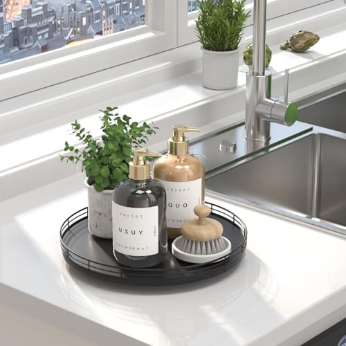 Oroyutor 12-Inch Oak Lazy Susan Vanity Tray, Black Finish