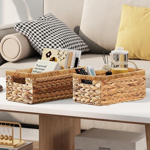 Vagusicc Wicker Storage Basket, Set of 2 Hand-Woven Water Hyacinth Wicker Baskets for Organizing Decor Storage Bins for 