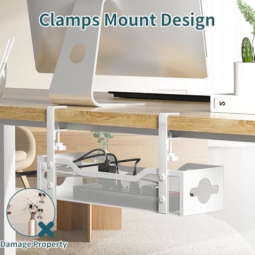 Under Desk Cable Management Tray 3 Pack, Cable Management Under Desk No Drill, Cable Organizer with Clamp for Wire Manag