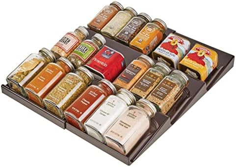 mDesign Expandable Plastic Deluxe Spice Rack, Drawer Organizer for Kitchen Cabinet Drawers, 3 Tier Slanted for Spice Jar