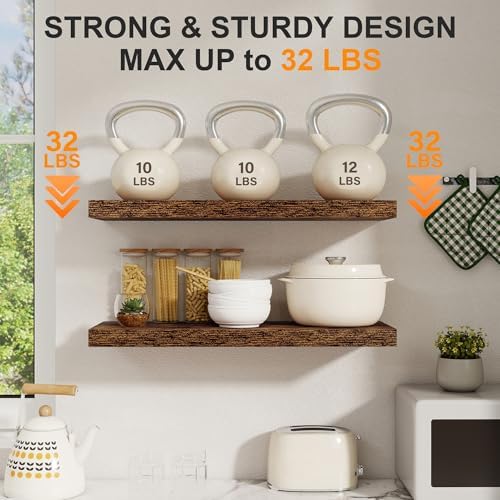 Floating Shelves for Wall, 27.5 Inch Bathroom Shelves Set of 2, Rustic Wood Wall Shelf with Invisible Brackets for Books