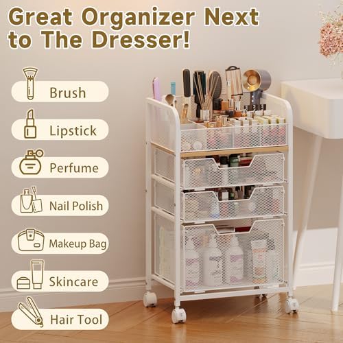 Makeup Cart Organizer, Rolling Vanity Storage, Skincare Organizer, White