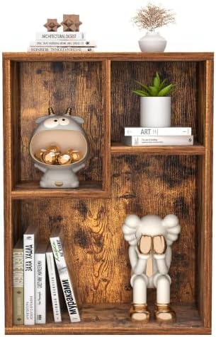VECELO Small Brown Bookshelf, 21.3" H Freestanding Open Cubby Storage Cabinet,Storage Organizer with Uneven Compartments