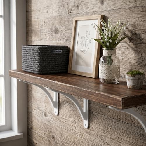 Khtumeware 100% Solid Brass Decorative Shelf Brackets, 7-inch Wall-Mounted Shelving Brackets, 2-Pack White Vintage Metal