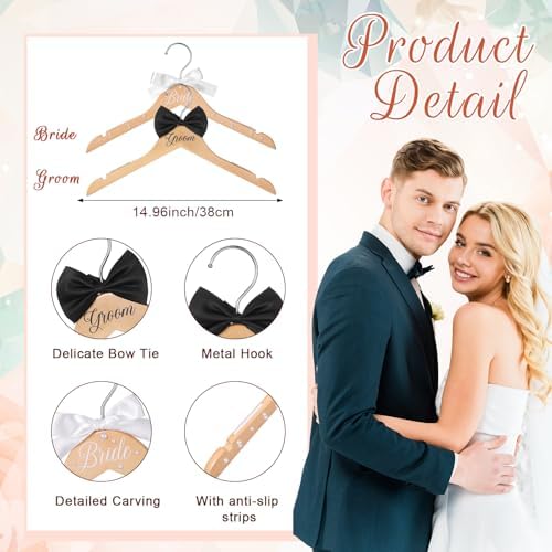 Beeveer 2 Pcs Bride Groom Wooden Hangers Bow Tie Wedding Gift,Fresh