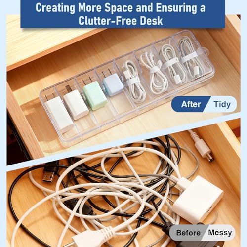 4 Pack Cable Organizer Box, Cord Storage Box, Clear, 8 Compartments