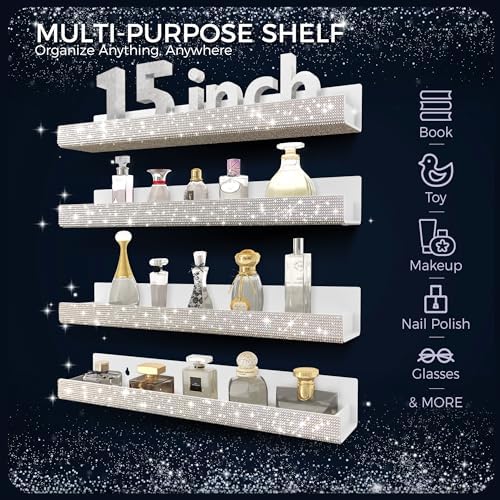 4 Pack Nail Polish Wall Rack, Rhinestone Acrylic Organizer