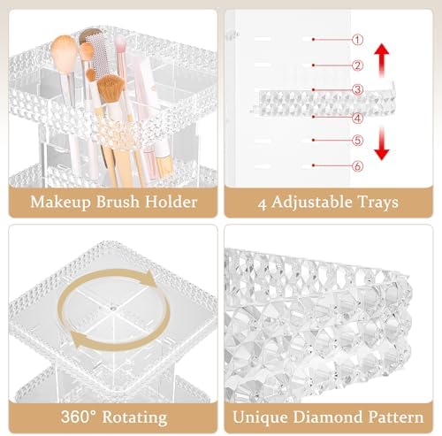 Rotating Makeup Organizer with Makeup Brush Holder,Large Capacity Perfume Organizer for Vanity Countertop,Acrylic Skinca