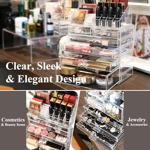 Sea Team 3-Tier Stackable Clear Acrylic Makeup Organizer with Drawers