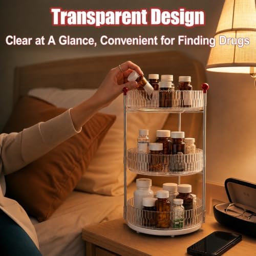 3 Tier Rotary Medicine Cabinet Organizer, Lazy Susan Medicine Organizer