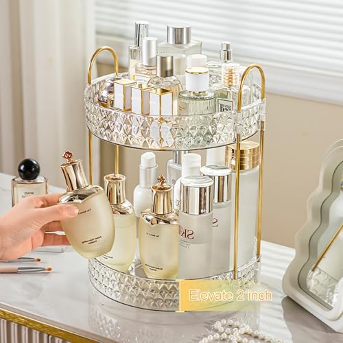 Large Capacity Rotating Makeup Organizer Perfume Stand Holder, 2 Tier Clear