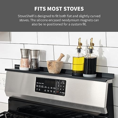 StoveShelf 20" Apartment Length Black Magnetic Shelf for Kitchen Stove - Kitchen Storage Solution with Zero Installation